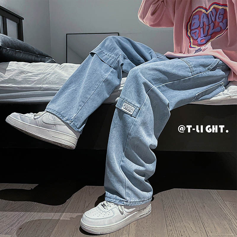 Spring and autumn straight-leg jeans for men, loose fashion brand ins, Japanese retro high street style, Hong Kong style, floor-hugging, sagging Harem pants Specification image